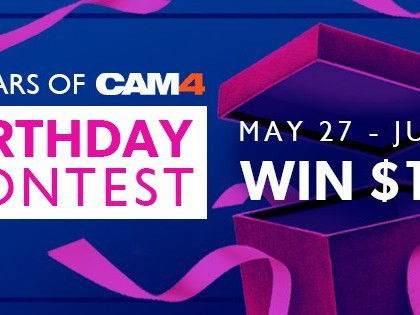Link by CamlandPodcast with the username @CamlandPodcast,  May 24, 2019 at 5:40 PM and the text says 'CAM4 is turning 12 and celebrating with a B-day photo contest. Schedule your show and tweet it out for a chance to win one of 12 prizes!'