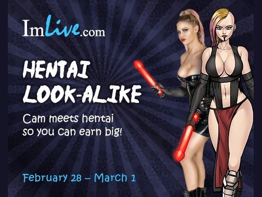 Link by WebcamStartup with the username @WebcamStartup, who is a brand user,  February 26, 2020 at 12:08 AM and the text says 'Camming site ImLive has partnered with Gaming Adult for a “Hentai Look-Alike” themed party. This event will start on Friday, February 28th, 2020 and run until March 1st. The Hentai Look-Aline party will feature ImLive camming models dressed as characters..'