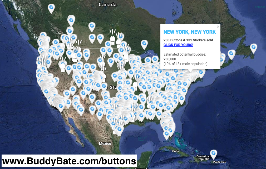 Photo by BuddyBate with the username @BuddyBate,  March 27, 2019 at 3:08 PM. The post is about the topic Bate Cruising and the text says 'A guy in #NYC just joined the #bate club, got your buttons of stickers yet?'