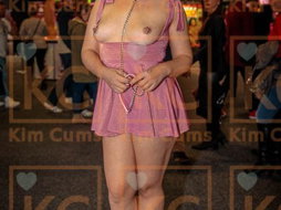 Link by KimCums with the username @KimCums,  March 1, 2019 at 10:41 AM. The post is about the topic Collared Cumslut and the text says 'A cute print available of me in my "CUM SLUT" collar in public at Sexpo event!'