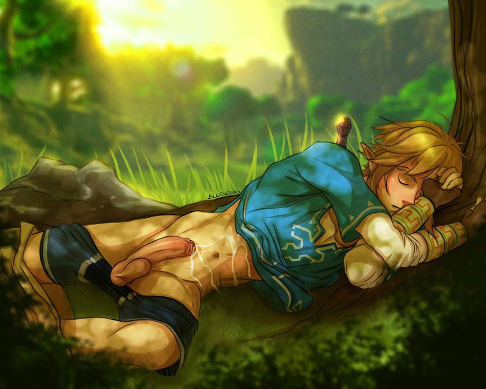 Photo by ardor with the username @Ardor,  December 9, 2018 at 3:11 AM and the text says 'Link resting after having what seems like a pretty good time. Breath of the Wild's Link is the horniest of them all, probably'