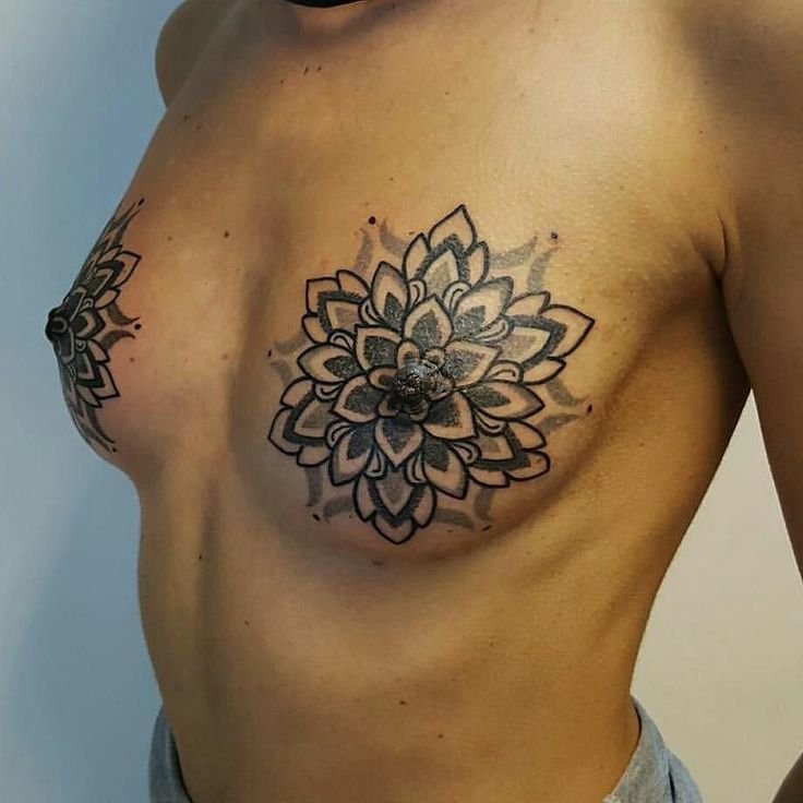Photo by modificator with the username @modificator,  January 11, 2019 at 7:45 PM and the text says '#tattoo #breasttattoo #tittattoo #tattoedtits #nippletattoo #tattoednipples #dotwork'