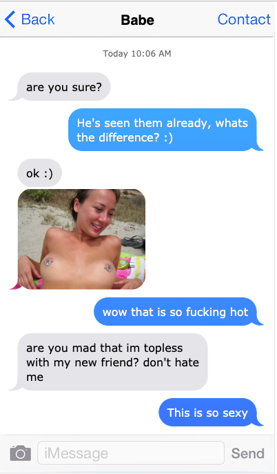 Photo by PsychoTheRapist with the username @psychotherapist,  May 3, 2019 at 9:16 AM. The post is about the topic Hotwife Texts and the text says 'Helping his GF become a hotwife during their vacation 😏'