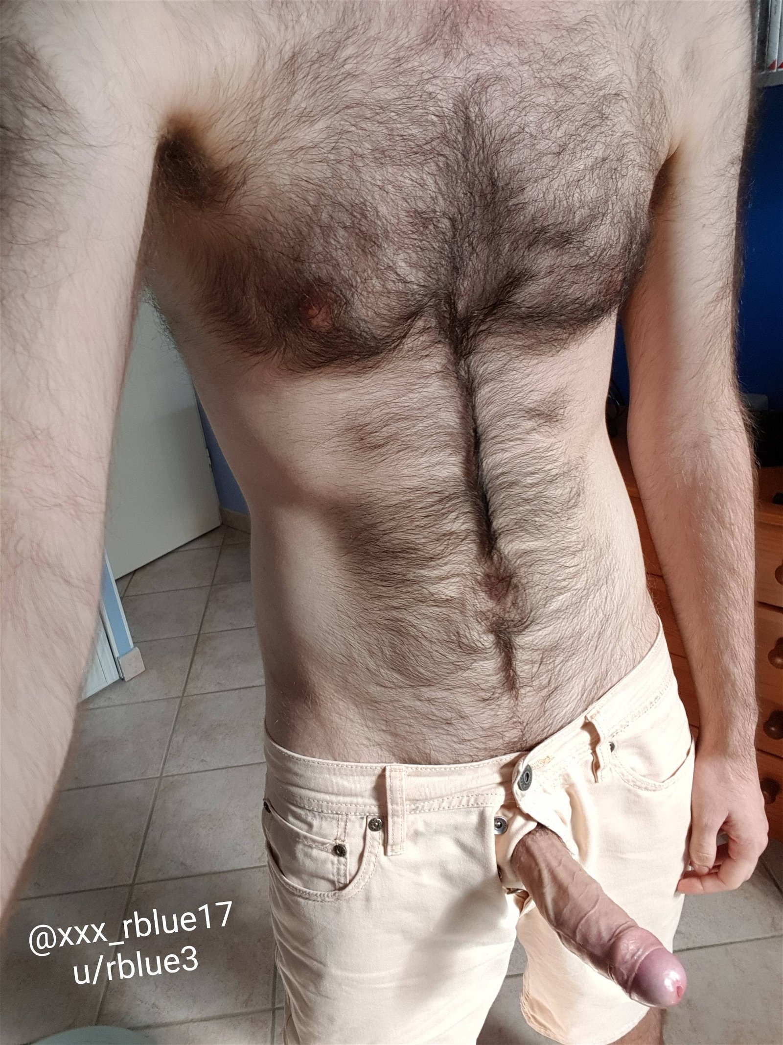 Photo by rblue with the username @rblue17,  March 8, 2019 at 12:19 PM and the text says 'Uncut veiny dick   hairy body ='