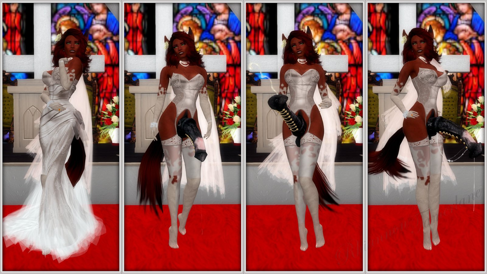 Photo by Rhiannon with the username @Rhiannon,  December 21, 2018 at 3:54 PM and the text says 'Spring 2017 again, this time a wedding.
#second_life #3d #porn #horsecock #wedding #church'