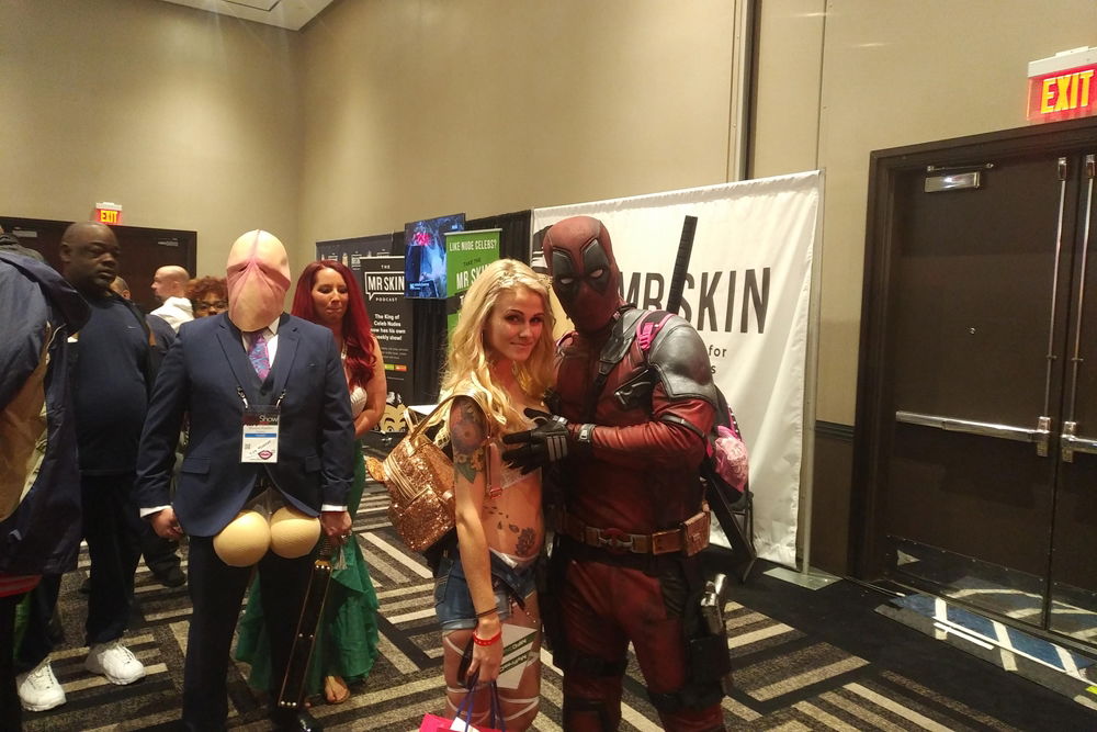 Photo by jamcambabes with the username @jamcambabes,  January 27, 2019 at 8:14 AM and the text says 'JamCamBabes.com was at the 2019 AVN Expo Show in Las Vegas. A great show, sponsored by MyFreeCams. 
Deadpool grabbing tits!
 #avn #avnexpo #avnshow #jamcambabes #2019avnshow #2019avnexpo #2019avnawards #camgirls #camgirl #webcammodel #amateurmodels'