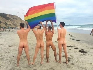 Photo by Cock Lover with the username @cockphotos,  January 13, 2019 at 12:28 PM. The post is about the topic Gay Sensual and the text says 'Nude beach! #gay #flag #pride #nude #men #beach'