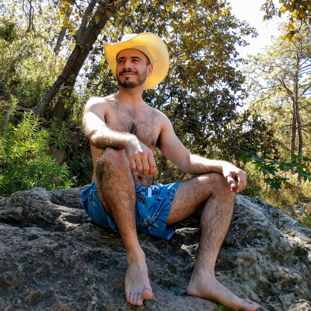 Photo by oxpuppy635 with the username @oxpuppy635,  February 21, 2019 at 2:45 AM and the text says 'I went on a camping trip during the weekend. Here are a couple of photos. #oxpuppy635 #barefeet #malefeet #piesmasculinos #hairychest #hairymale #peludosebarbados #nature #trip #instaguy #travel'