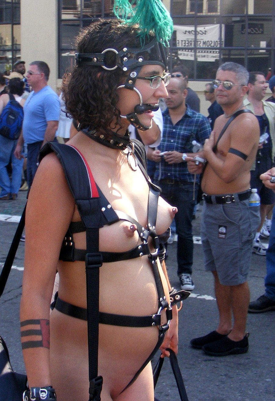 Photo by modificator with the username @modificator,  December 20, 2018 at 9:52 AM and the text says 'Pregnancy is not a reason for slave's vacations.
#pregnant #folsom #FolsomStreetFair #publicnudity #slavegirl #ponygirl #harness #bitgag #gag #glasses #nipplepiercing #piercednipples'