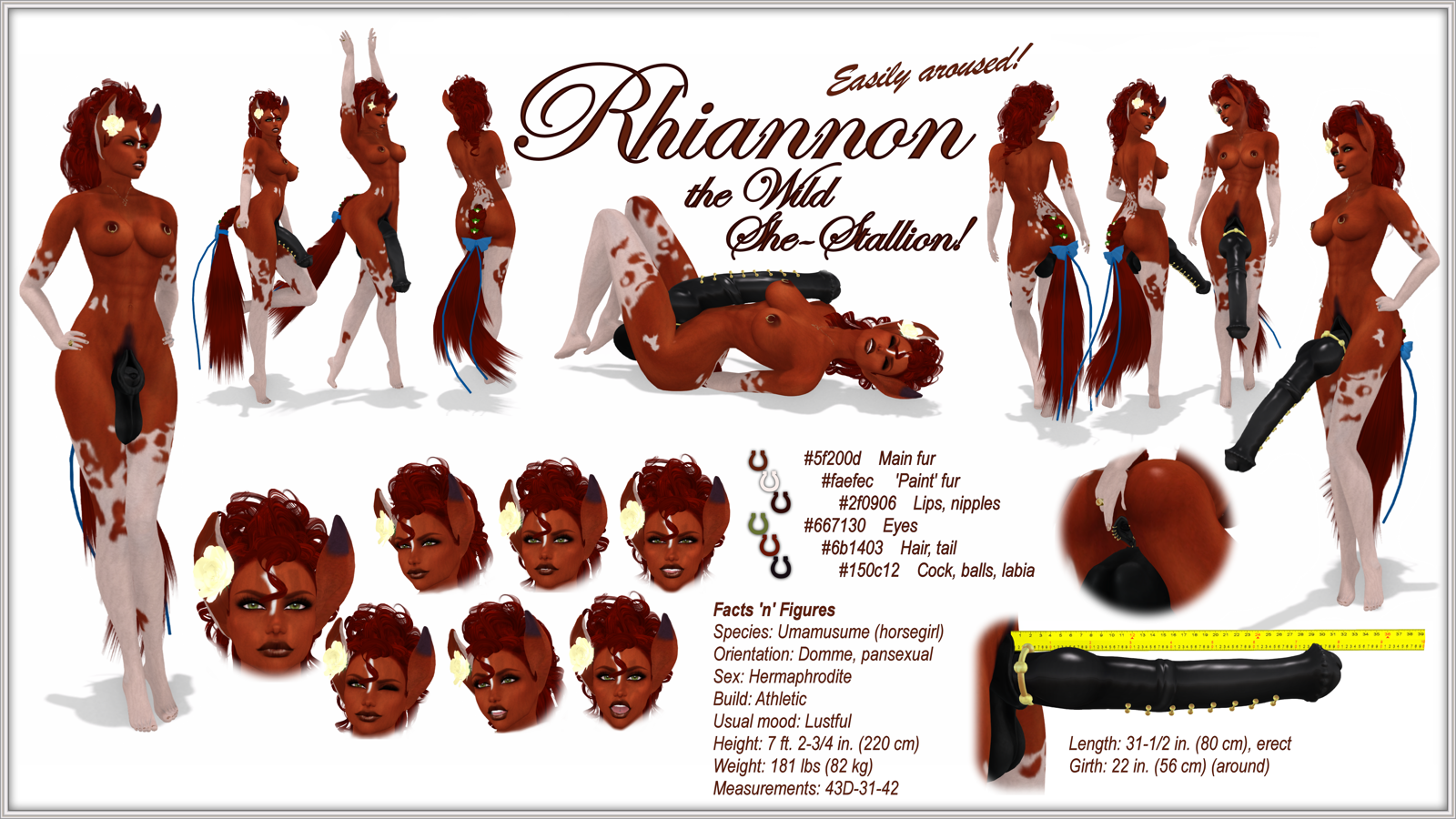 Photo by Rhiannon with the username @Rhiannon,  December 17, 2018 at 1:40 AM and the text says 'I want to start off with my model sheet! For those unfamiliar with them, these are references to help an artist draw someone! Since I've got several unique characteristics, I made this one to help any artists from whom I commission art pieces...'