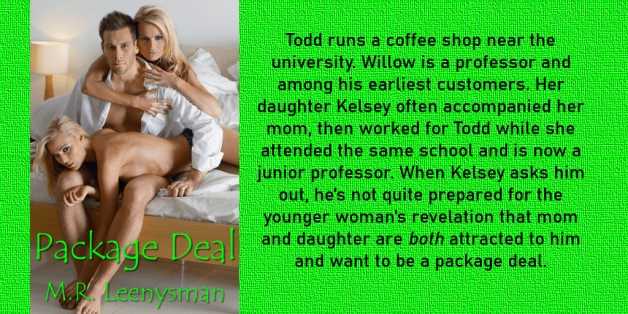 Photo by M.R. Leenysman with the username @leenysman, who is a verified user,  March 24, 2024 at 3:22 AM and the text says '😎 Package Deal 😍Book 1 of "Taboo in a College Town" 😎

Leeny's Press bookstore:
https://leenyspress.com/product/package-deal/

Book home page & retailer links:
https://leenyspress.com/package-deal/
https://books2read.com/u/49NjDw

#erotica..'