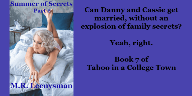 Photo by M.R. Leenysman with the username @leenysman, who is a verified user,  August 7, 2023 at 11:18 PM and the text says '😎 Summer of Secrets, Part 2 😎

😍 Book 7 of "Taboo in a College Town" 😍

Leeny's Press store:
https://leenyspress.com/product/summer-of-secrets-part-2/

Book home page & retailer links:
https://leenyspress.com/summer-of-secrets-part-2/..'