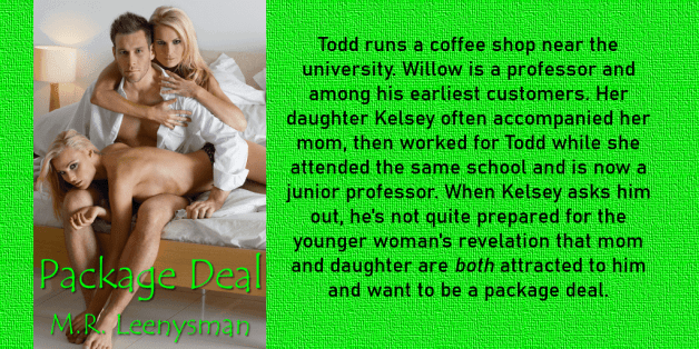 Photo by M.R. Leenysman with the username @leenysman, who is a verified user,  November 29, 2022 at 4:35 AM and the text says '? Package Deal ? Book 1 of "Taboo in a College Town" ?
https://leenyspress.com/product/package-deal/
https://leenyspress.com/package-deal/
https://books2read.com/u/49NjDw
#erotica #incest #menage #taboo #novella'