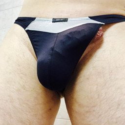 Watch the Photo by thoughtfulenjoyment with the username @thoughtfulenjoyment, who is a verified user, posted on February 2, 2022. The post is about the topic Men in Underwear. and the text says 'enjoying my silver black thong with a peak of 🍆'