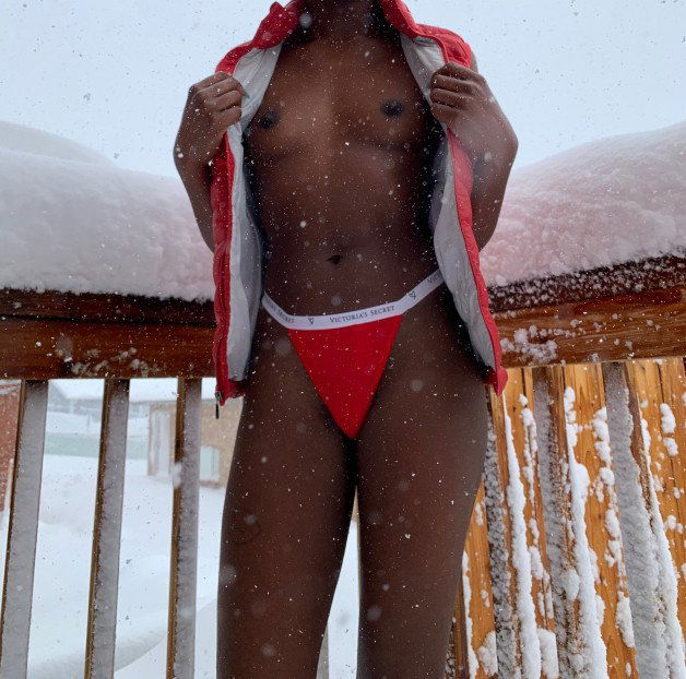 Photo by EbonyMeadows with the username @EbonyMeadows, who is a star user,  May 8, 2021 at 1:00 AM. The post is about the topic A-cups and the text says 'What would you put on me to keep me warm?... ❄️ 💦'