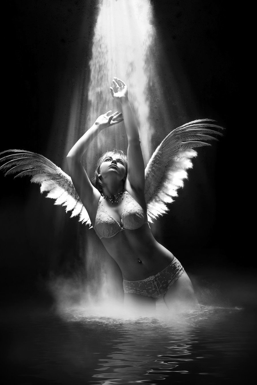 Photo by Schadenfreude with the username @Schadenfreude,  June 17, 2016 at 11:58 PM and the text says '#female  #angel  #wings  #reaching  #upward  #hands'