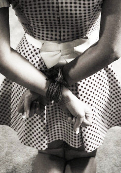 Photo by Schadenfreude with the username @Schadenfreude,  November 30, 2016 at 4:19 AM and the text says '#female  #bound  #sub  #submissive  #rope  #rope  #bondage  #dress  #housewife  #rhiann  #cute  #aw  #sweet'