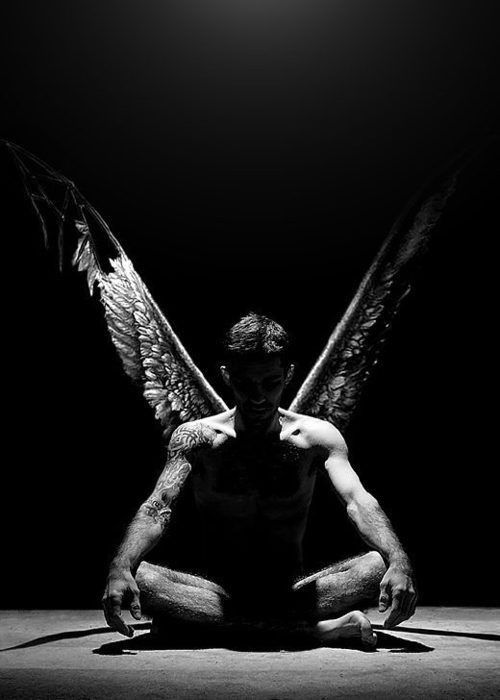 Photo by Schadenfreude with the username @Schadenfreude,  January 4, 2016 at 1:55 AM and the text says '#angel  #wings  #seated  #cross  #legged  #lucifer  #nude  #sfw  #lighting  #dynamic'