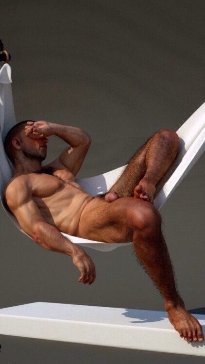 Photo by Schadenfreude with the username @Schadenfreude,  July 29, 2017 at 3:39 PM and the text says 'banging-the-boy:https://banging-the-boy.tumblr.com/archive #male  #nude  #beefcake  #hammock  #relaxed  #anatomy  #cock'
