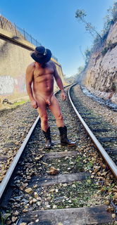 Album by Nudehiker with the username @Nudehiker,  July 26, 2023 at 7:59 AM. The post is about the topic Nudist Life and the text says 'Fun on the tracks'