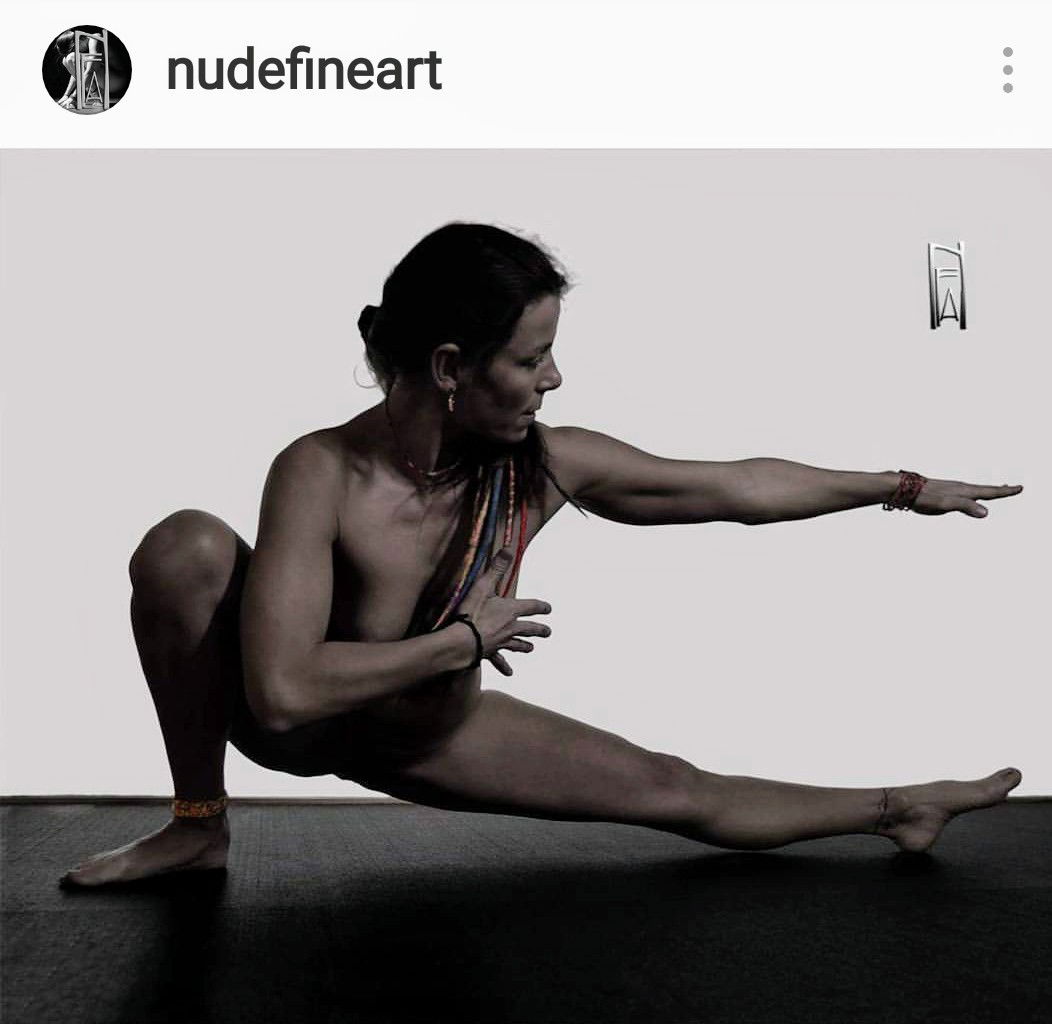 Photo by ArtOfNakedYoga with the username @ArtOfNakedYoga, who is a verified user,  December 31, 2018 at 3:01 AM and the text says 'Follow her on Instagram #nakedyoga #nudeyoga'