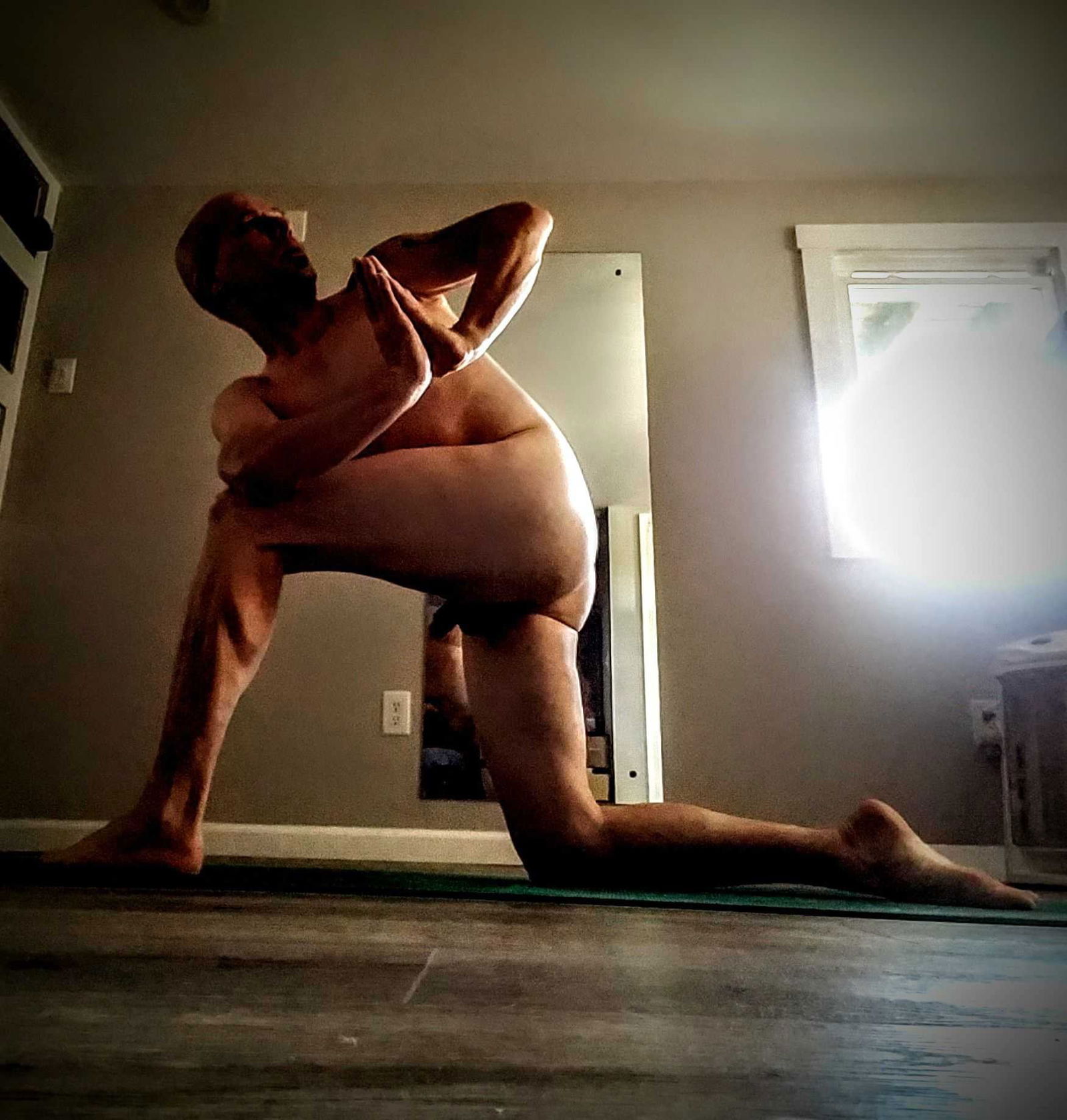 Photo by ArtOfNakedYoga with the username @ArtOfNakedYoga, who is a verified user,  December 12, 2018 at 11:51 AM. The post is about the topic YogaNude and the text says '#yoga #me #nudeyoga #nakedyoga'