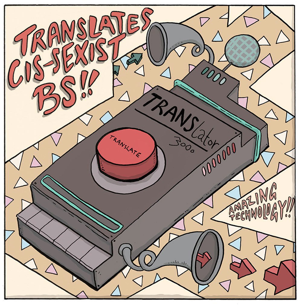 Photo by Hardbodiesnparts with the username @Hardbodiesnparts,  January 31, 2016 at 6:29 PM and the text says 'transstudent:

What Cis People Say To Trans People Vs. What We HearBy Meredith Talusan and Rory MidhaniTRANSlator 3000: Amazing technology translates cissexist BS!“Oh you’re trans but you look so good!”“Trans people are ugly.”“I’ve never met a trans..'