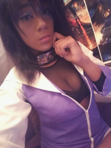 Photo by Yuki Izanami with the username @PrincessYuki, who is a star user,  September 16, 2019 at 10:54 PM and the text says 'Quick cosplay of #Hinata
#naruto #cosplay want a #custom video or photo set of me wearing this? DM me now for info!'