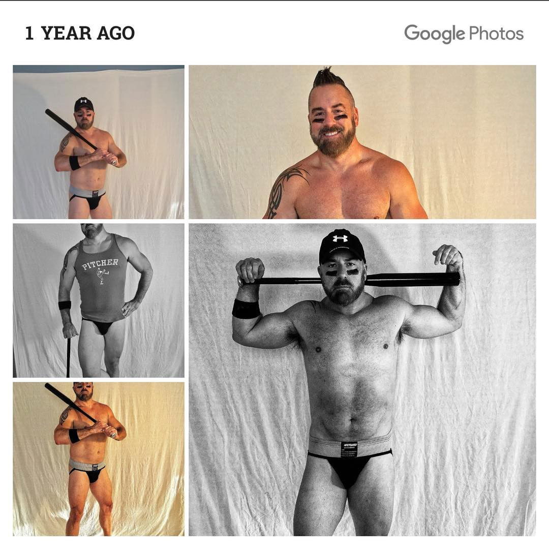 Photo by gayguy1512723 with the username @gayguy1512723, who is a verified user,  June 6, 2018 at 1:50 AM and the text says 'over40notdead:

#tbt that time I shaved (almost) everything everywhere. #KenDoll #hairlessbear #sportybear #baseball #pitcher #SometimesICatch #butchaf #hahaha #EyeblackIsSexy #jocked #jockstrap #athleticsupporter #modelbehavior #Tatted #proud #rugged..'