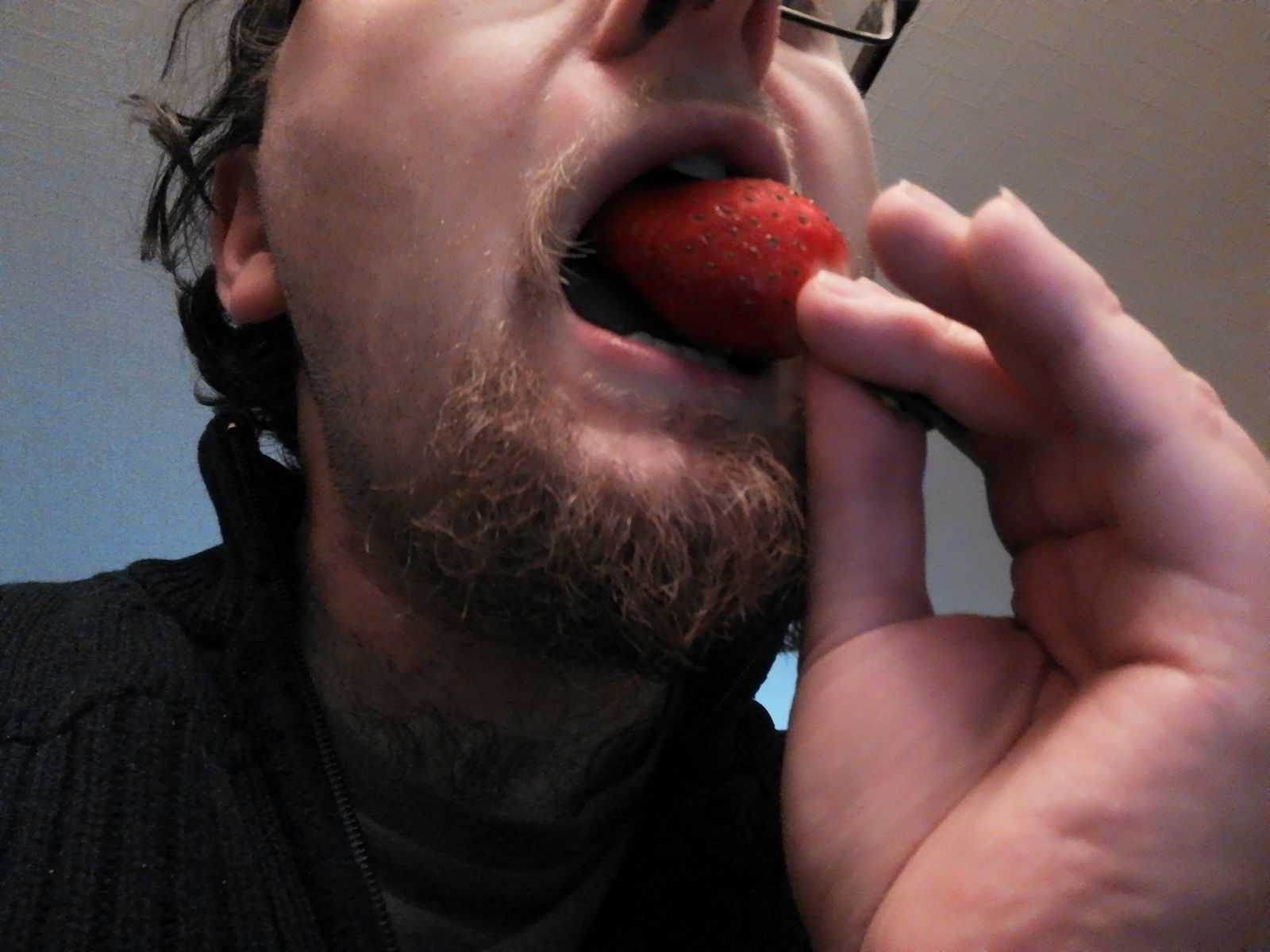 Album by CatBoi with the username @CatBoi, who is a verified user,  December 11, 2018 at 4:23 AM and the text says 'Some light strawberry action. #strawberries #strawberry #fruit #lick #food #foodporn'