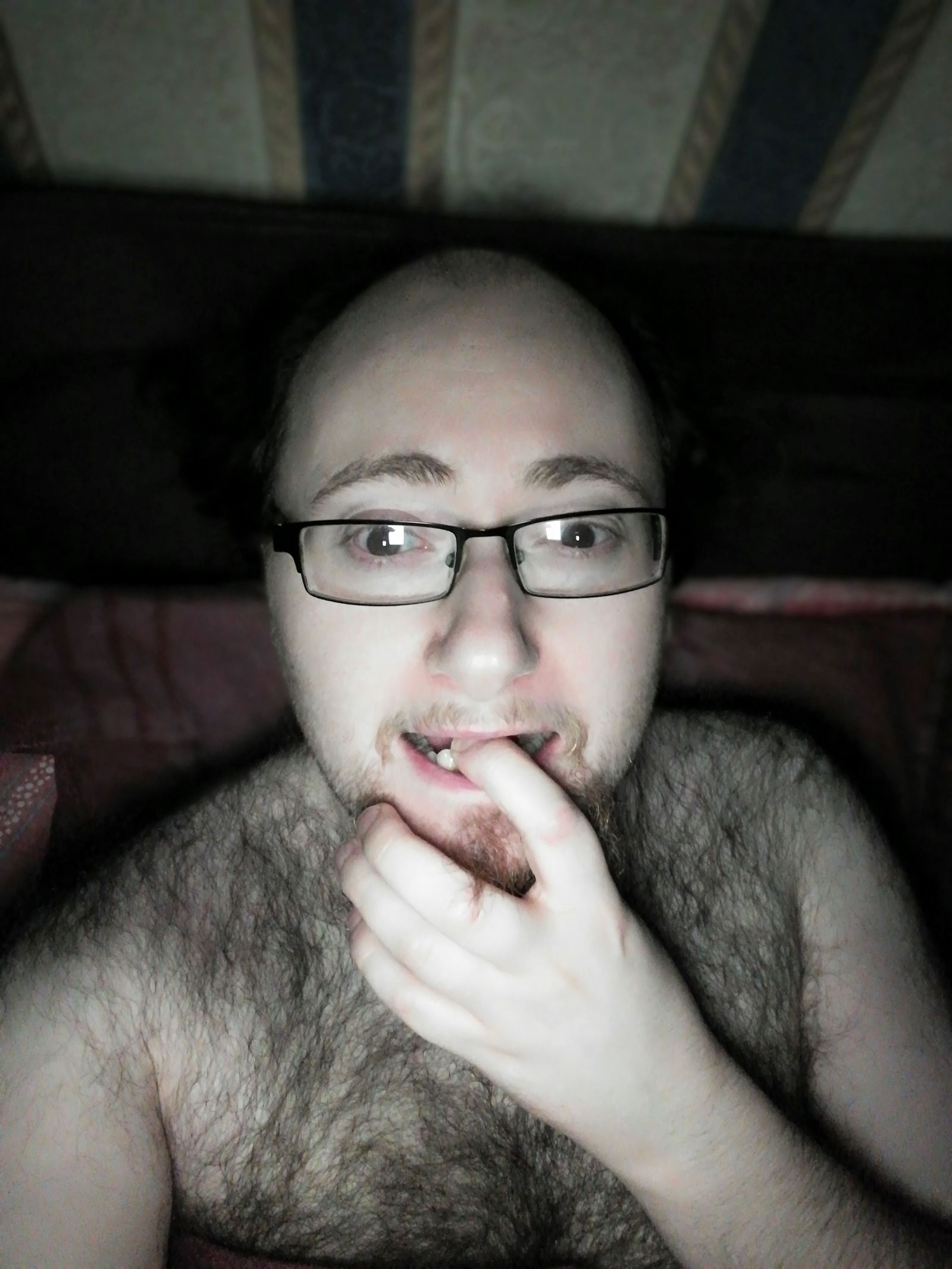 Photo by CatBoi with the username @CatBoi, who is a verified user,  January 29, 2019 at 4:36 PM and the text says '#portrait #seminude #amateur #hairy #selfie #bed'