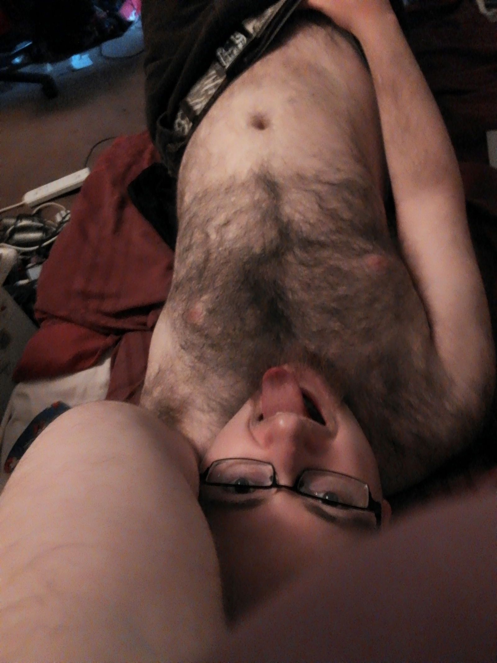 Photo by CatBoi with the username @CatBoi, who is a verified user,  December 13, 2018 at 6:12 PM and the text says 'Having a lie down
#bed #seminude #nonnude #hairy #nippletweak #nipplepinch #nippletweek'