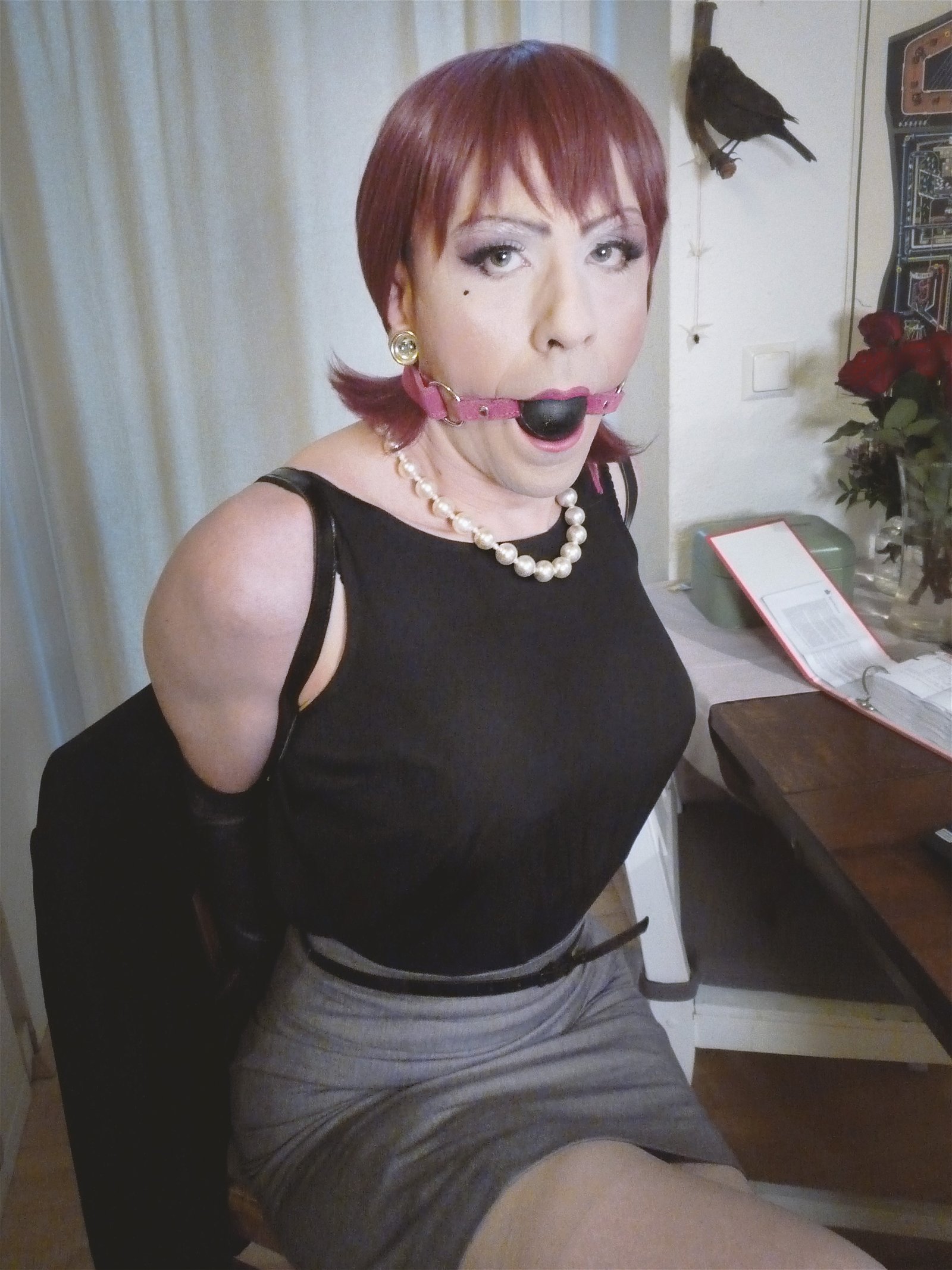 Photo by Madeleinelabelle with the username @Madeleinelabelle, who is a verified user,  December 14, 2018 at 6:44 AM. The post is about the topic transgender and the text says 'Classic Madeleine from a few yeara ago. 😊

#gag #secretary #armbinder #transvestite #fetish #fun #fantasy'