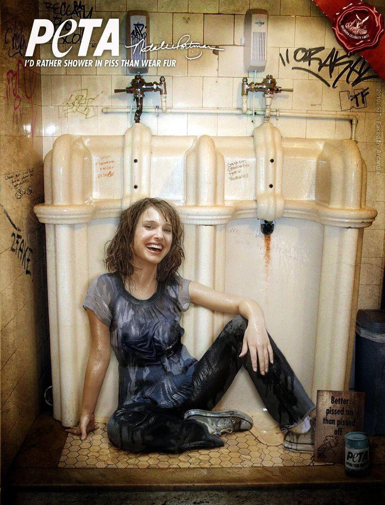 Photo by urodisco with the username @urodisco,  March 28, 2013 at 12:46 PM and the text says 'Another one of those: &ldquo;Better pissed on than pissed off.&rdquo; (PETA would suck much less if they actually were this cool&hellip;) #pee  #piss  #porn  #celeb  #Natalie  #Portman  #toilet  #urinal  #pissing  #public  #public  #toilet  #watersports..'