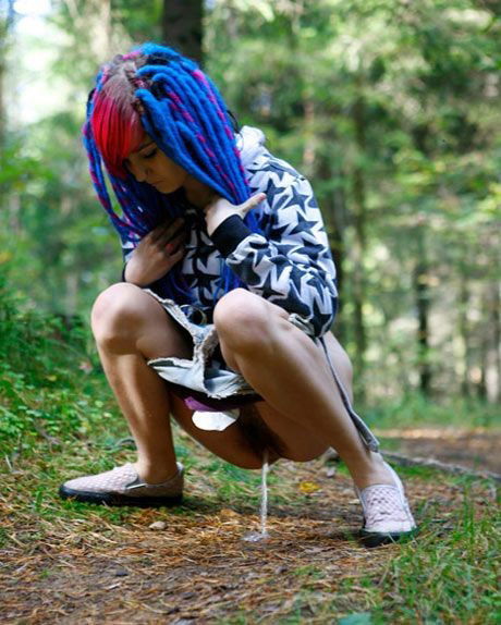 Photo by urodisco with the username @urodisco,  June 16, 2013 at 4:13 PM and the text says 'Hm - is it Urogoa or Urodubstep? Or what could it be? #pee  #piss  #pissing  #porn  #outdoors  #forest  #goa  #dubstep  #hair  #color  #dye  #kink  #fetish  #sexy  #beauty'