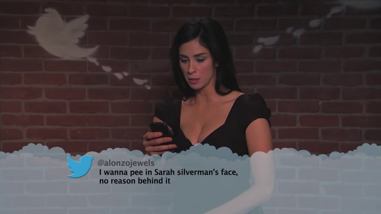 Photo by urodisco with the username @urodisco,  February 22, 2014 at 5:22 PM and the text says '&ldquo;No reason needed&rdquo;, she says.

(from Celebrities Read Mean Tweets #6) #Sarah  #Silverman  #pee  #face  #mean  #tweets  #tv  #read  #twitter  #jimmy  #kimmel  #alonzojewels'