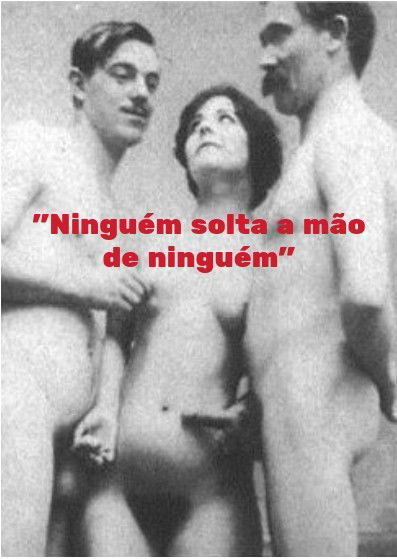 Photo by olharerotico with the username @olharerotico,  October 31, 2018 at 2:05 AM and the text says 'A sacanagem deliberada e livre sempre será nossa arma contra o fascismo!Photo: Paul Rée, Lou Andreas-Salomé e Friedrich Nietzsche, 1882'