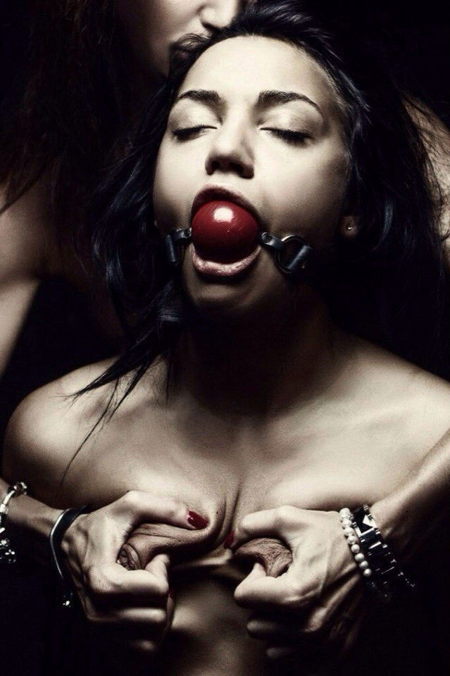 Photo by Akobw with the username @Akobw,  March 11, 2018 at 12:55 PM and the text says '#dark  #hair  #sexy  #girl  #bound  #ballgag  #gagged  #girl  #on  #girl  #dominant  #female  #submissive  #slave  #girl  #titty  #grabbing  #breast  #nipple  #torture  #squeezing  #bdsm'