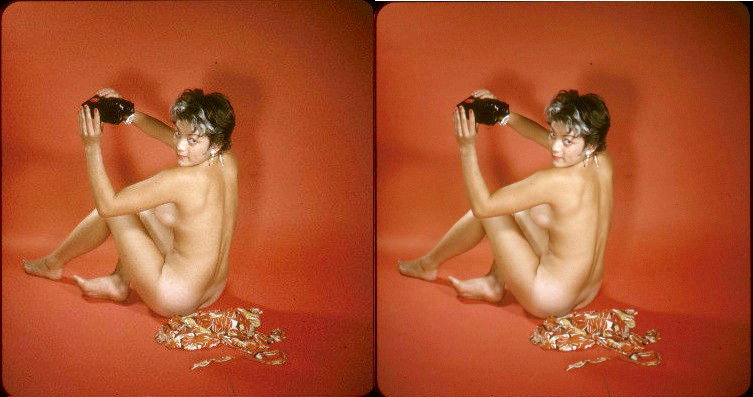Photo by HornyFollower with the username @HornyFollower, who is a verified user, posted on January 17, 2019. The post is about the topic Naked Slides: 1950 - 1970 and the text says 'A 3D Stereoscopic slide.
Hint: Try crossing your eyes slightly until the two images overlap the 'middle' image should appear to be 3D!'