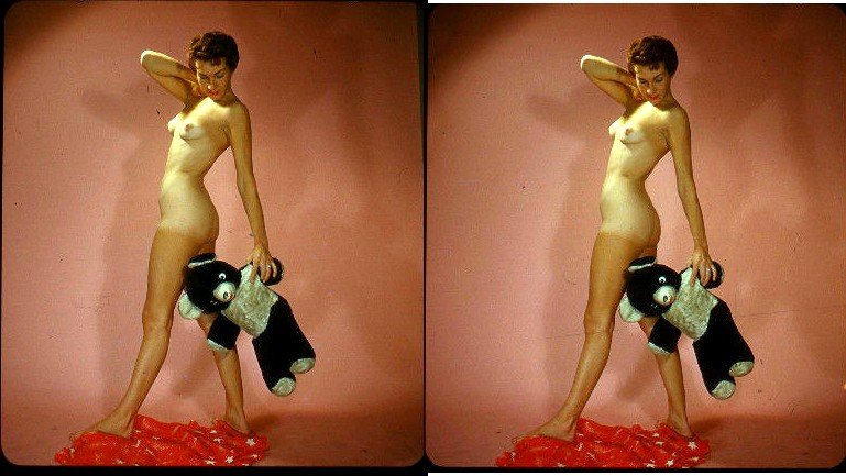 Photo by HornyFollower with the username @HornyFollower, who is a verified user, posted on January 28, 2019. The post is about the topic Naked Slides: 1950 - 1970 and the text says 'A stereoscopic slide of a previous posting.
To re-create the 3D effect, cross your eyes slightly so that the two images overlap.'