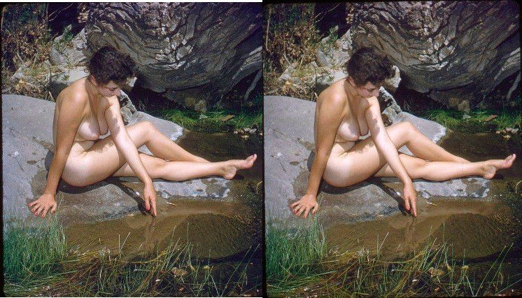 Photo by HornyFollower with the username @HornyFollower, who is a verified user,  January 29, 2019 at 12:19 PM. The post is about the topic Naked Slides: 1950 - 1970 and the text says 'A stereoscopic slide of a previously posted image:
To recreate the 3D effect slightly cross your eyes so that the two images overlap'