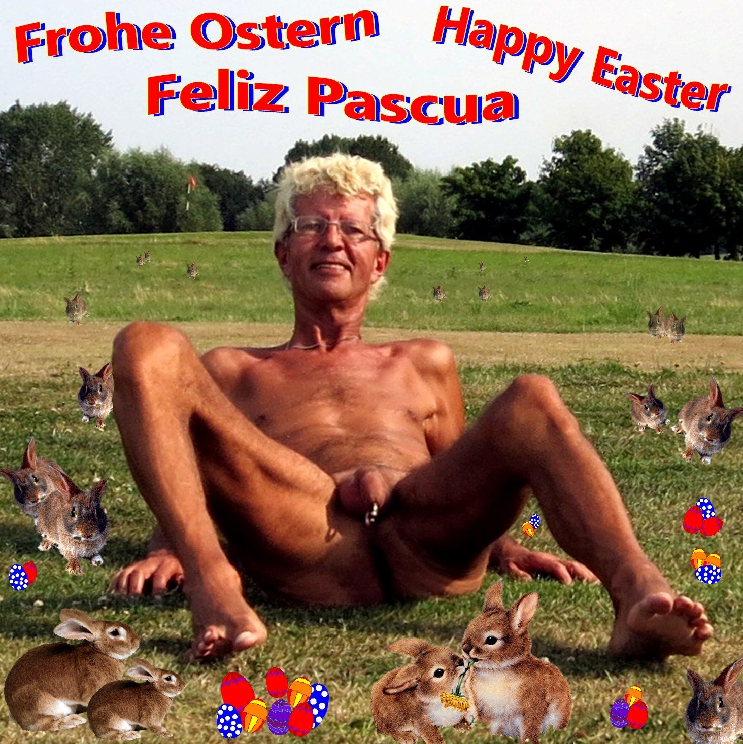 Photo by Norbert with the username @Norbert, who is a verified user,  April 17, 2019 at 11:47 AM and the text says 'Frohe Ostern - Happy Easter - Feliz Pascua'