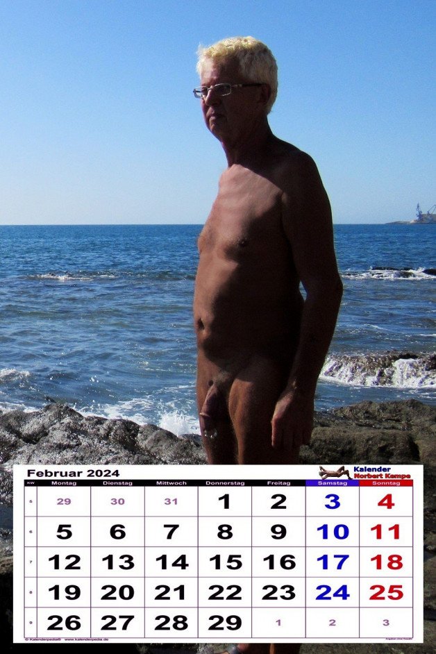 Photo by Norbert with the username @Norbert, who is a verified user,  February 2, 2024 at 12:08 PM and the text says 'naked Calendar 2024 (every month)'