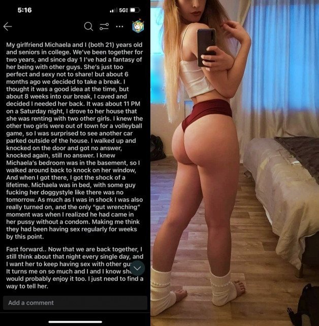 Photo by TheHotwifer with the username @TheHotwifer,  April 17, 2024 at 12:06 PM. The post is about the topic Hotwife and the text says '🔥REAL REDDIT STORIES🔥: this college guy  has his Hotwife kink become reality in an unconventional but very sexy way'