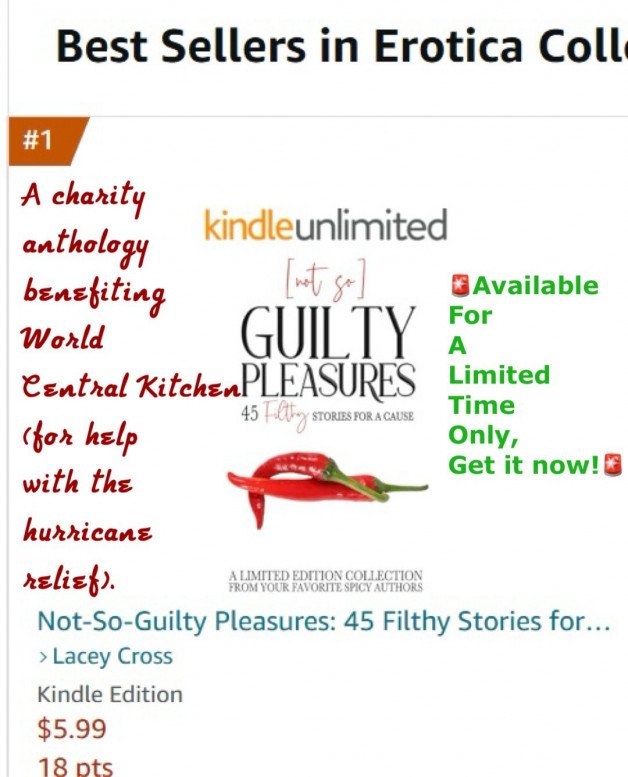 Photo by RuanWillow with the username @RuanWillow, who is a verified user,  October 30, 2024 at 2:38 PM and the text says 'Woohoo! 🎉 our anthology made it to number 1 in Ertca Collections & Anthologies!! We are celebrating that!!👏🏻👏🏻👏🏻what is it?
Over 40 spicy romance/erotica authors have joined forces to create a charity anthology! You can get spicy stories and help..'