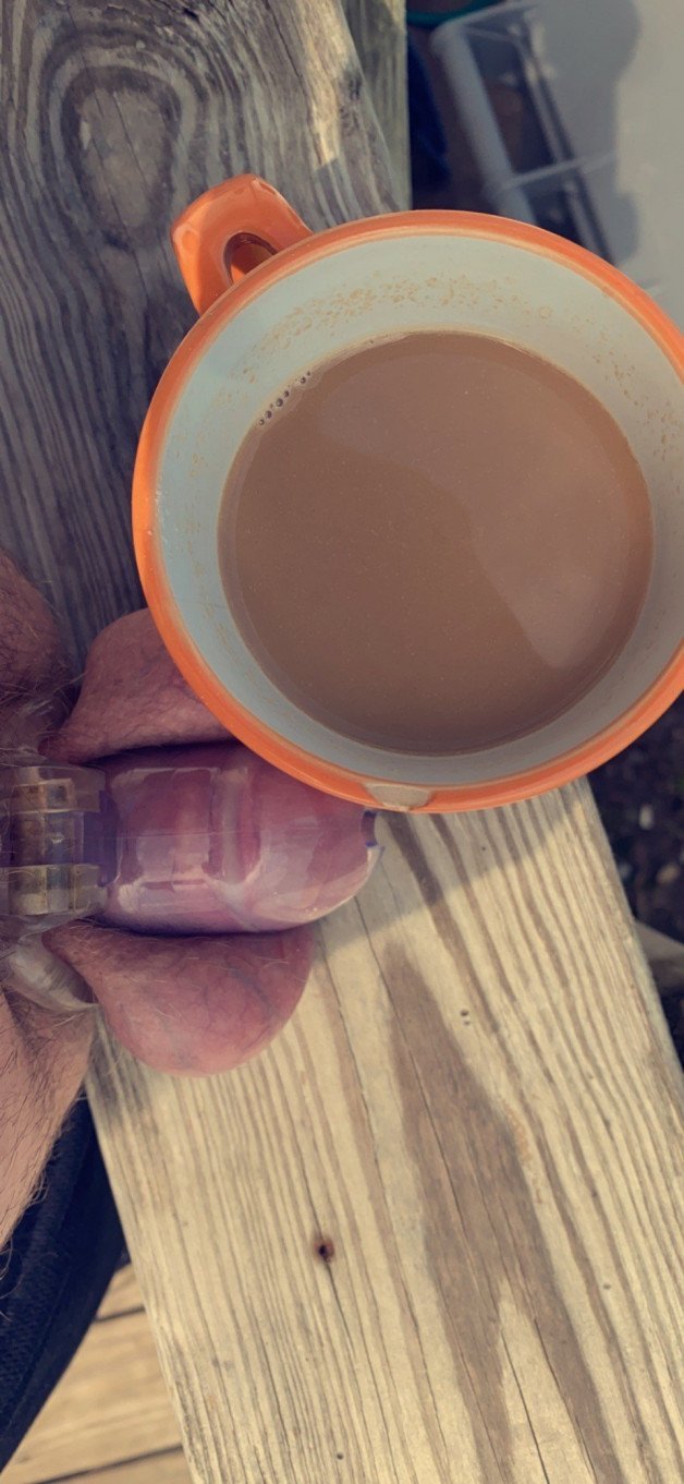 Photo by shawnfrankly with the username @shawnfrankly,  August 2, 2022 at 4:08 PM. The post is about the topic Male Chastity and the text says 'coffee anyone? #chastity #malechastity'