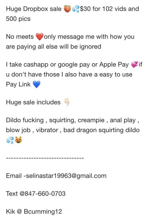 Photo by Selina19963 with the username @Selina19963, who is a star user,  July 26, 2021 at 7:35 PM. The post is about the topic Virginia Beach 757 and the text says 'Huge Dropbox sale 🍑💦$30 for 102 vids and 500 pics 

No meets ❤️only message me with how you are paying all else will be ignored 

I take cashapp or google pay or Apple Pay 💞if u don't have those I also have a easy to use Pay Link down below 

pay..'
