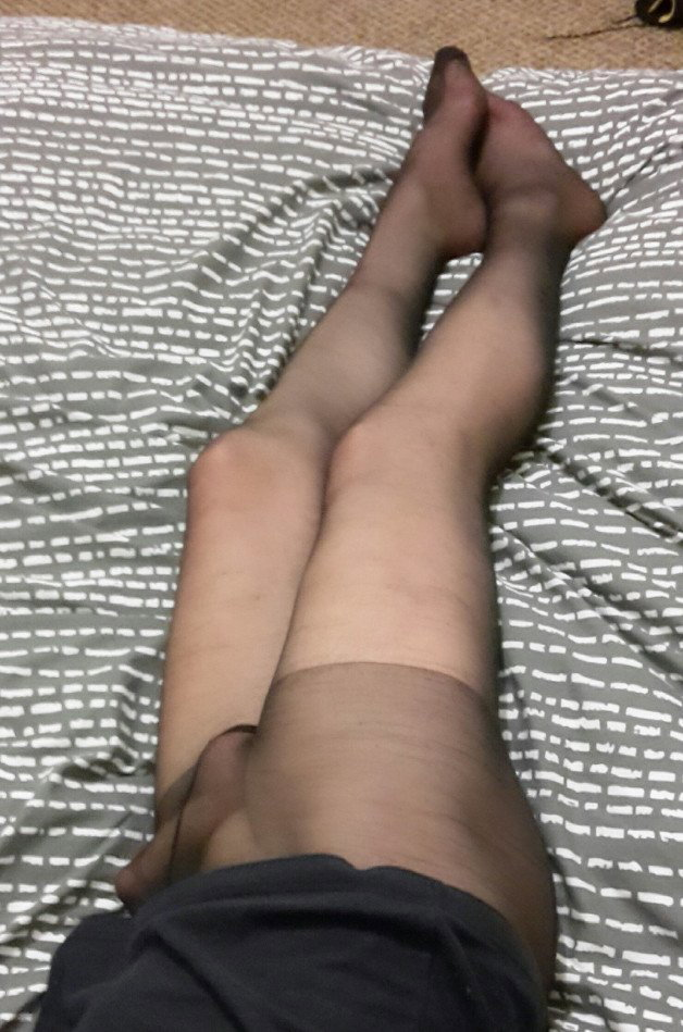 Photo by Nylon femboy sissy with the username @Nylonfemboy69,  July 24, 2021 at 10:54 PM. The post is about the topic Crossdresser Pantyhose and the text says 'feeling a little slutty tonight in my nylons 👿👿👿'
