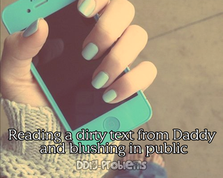 Photo by sonroisareine with the username @sonroisareine,  October 31, 2018 at 5:35 PM and the text says 'ddlg-problems:DDlg Problem #46: Reading a dirty text from Daddy and blushing in public'