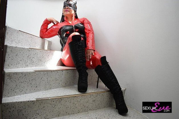 Photo by FETISHcams with the username @FETISHcams,  February 16, 2023 at 8:36 PM. The post is about the topic Latex Leather Lycra and PVC and the text says 'Lie at my feet forever on sexualeve!

Come to My feet now!

#fetish #BDSM #femdom #LatinaDomme #redPVCcatsuit #longblacksuedeboots #blackPVCcorset'